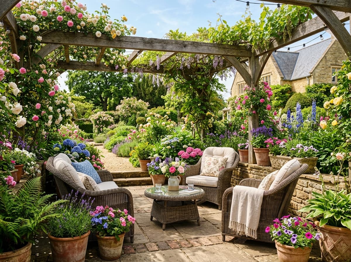 Elegant outdoor patio and garden seating